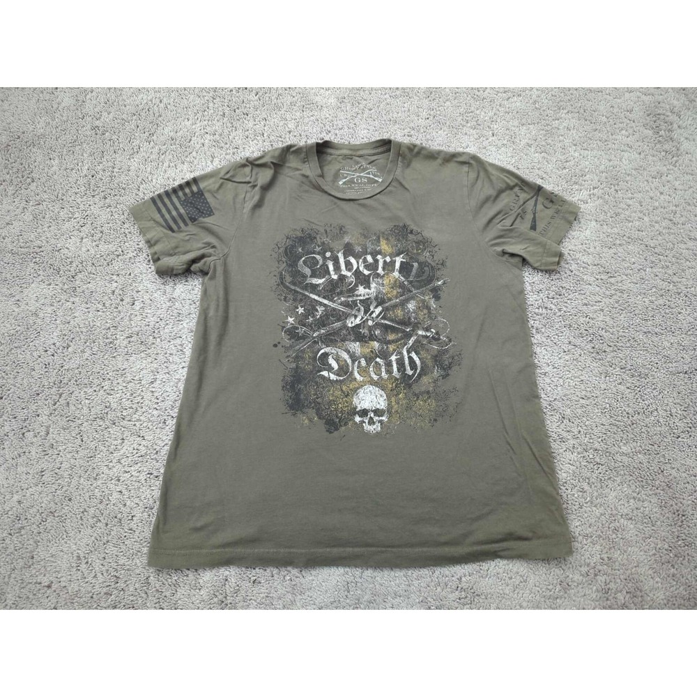 Grunt Style T Shirt Mens L Green "Liberty or‎ Death" USA Flag Patriotic Freedom